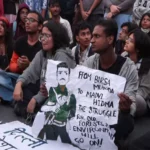 Protestors raised slogans in favour of Madvi Hidma